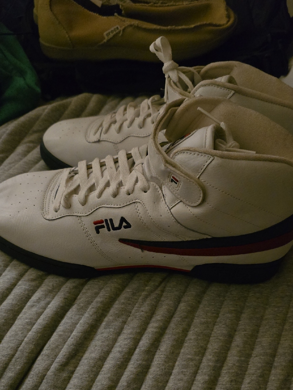 Fila White High-Top Athletic Sneakers with Red & Navy Details